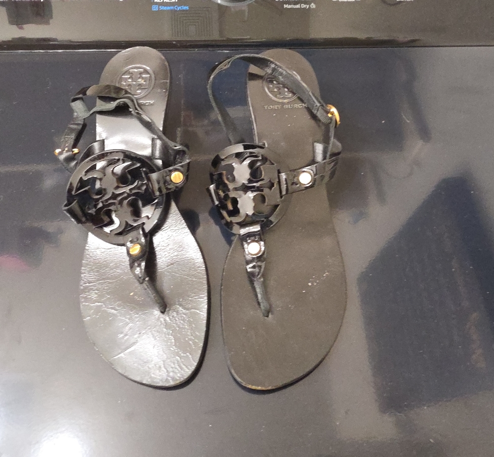 Tory Burch Black Patent Logo Thong Sandals